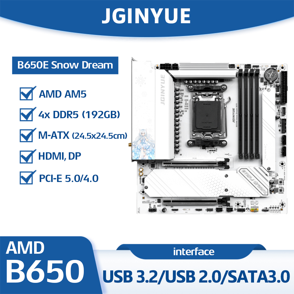 JGINYUE B650E Snow Dream Mothe – Am5 Micro Atx Pcie 5.0 Motherboard Bewertung und Preis